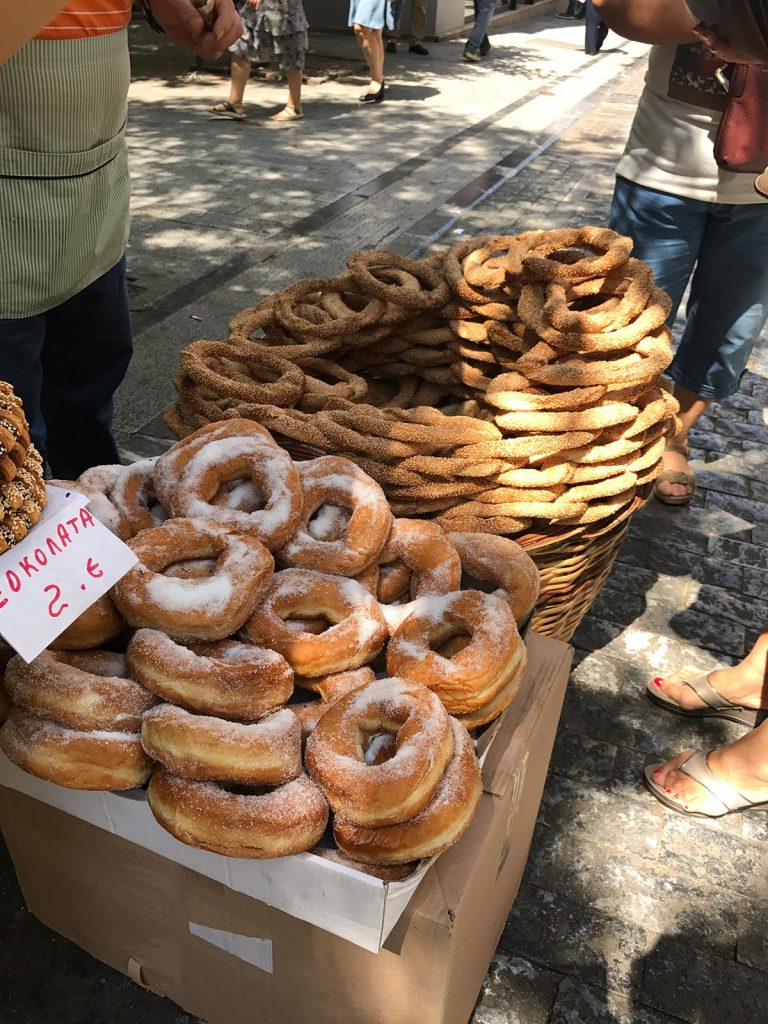 Donuts for sale on the street in Athens, Greece. Athens has me