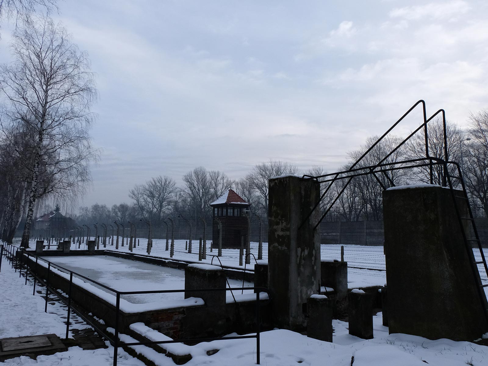 Swimming pool for Nazi officers in Auschwitz, Oświęcim, Poland. Mixed feelings in Auschwitz