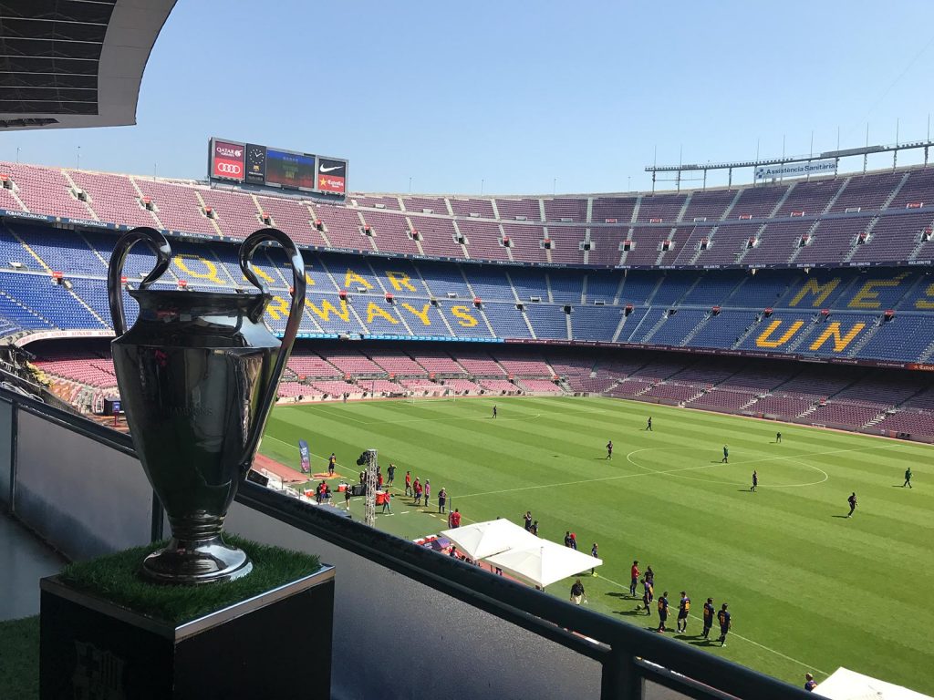 Trophy in Camp Nou stadium in Barcelona, Spain. Andorra, Barcelona & Malta