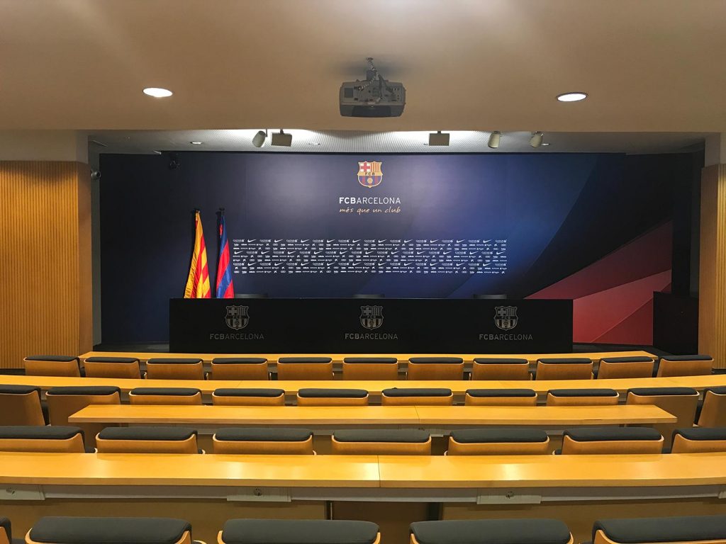 Press conference hall in Camp Nou stadium in Barcelona, Spain. Andorra, Barcelona & Malta