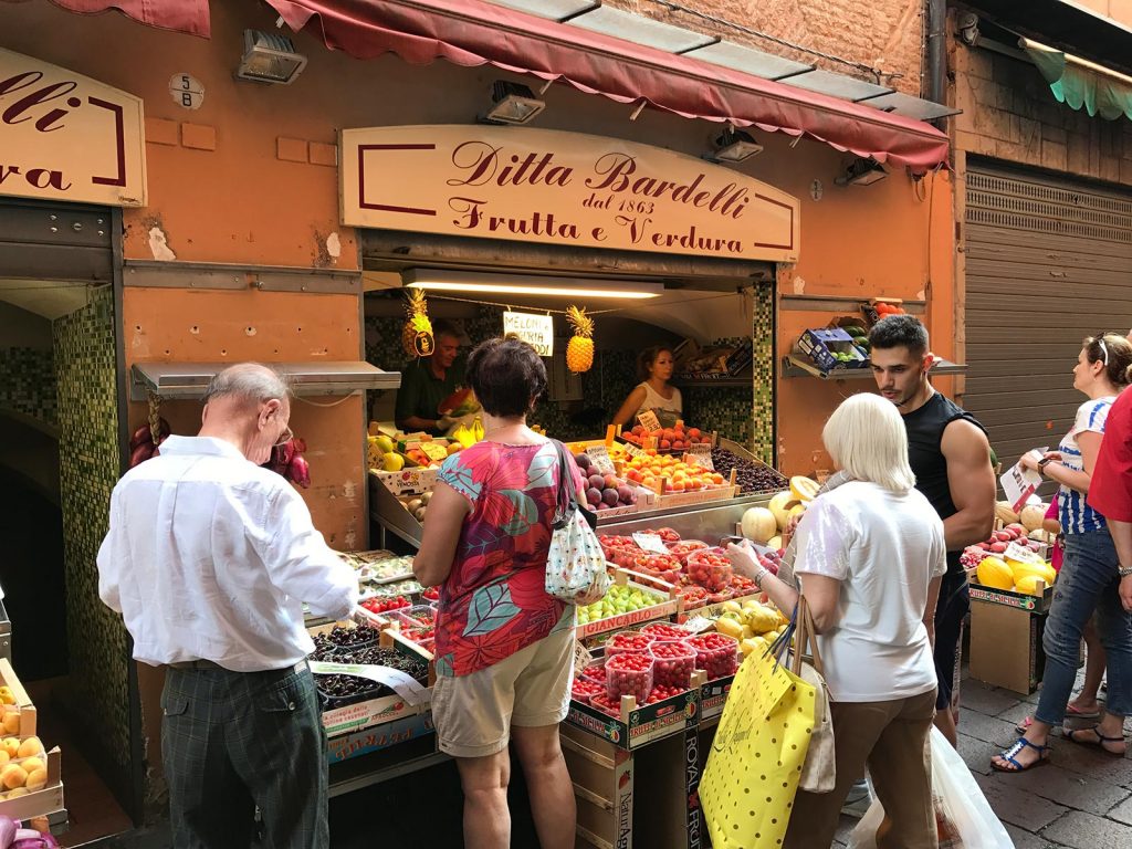 Fruits stand in Bologna, Italy. Magical Venice
