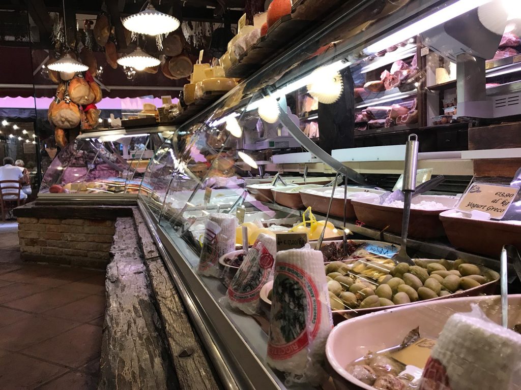 Delicatessen in Bologna, Italy. Magical Venice