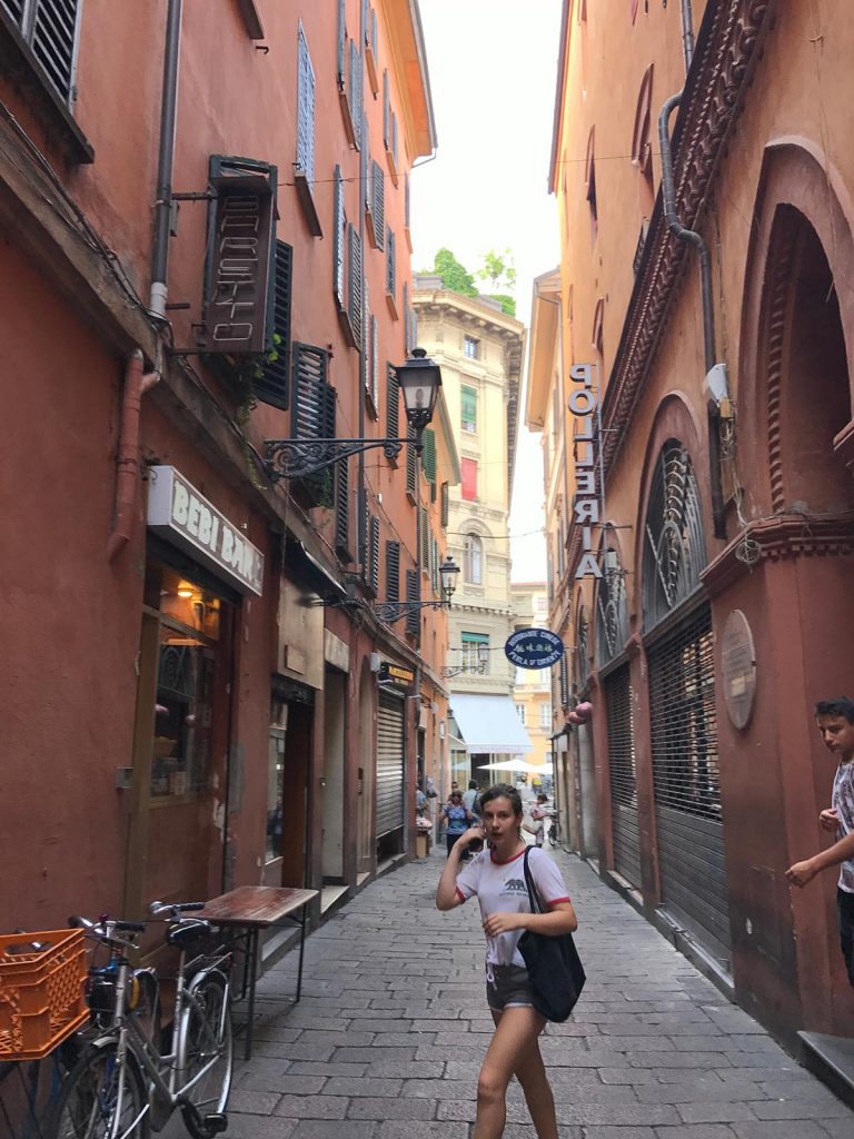 Narrow street in Bologna, Italy. Magical Venice