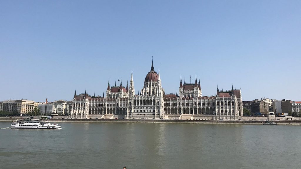 Parliament Building by the river in Budapest, Hungary. The Spa-rty at Budapest