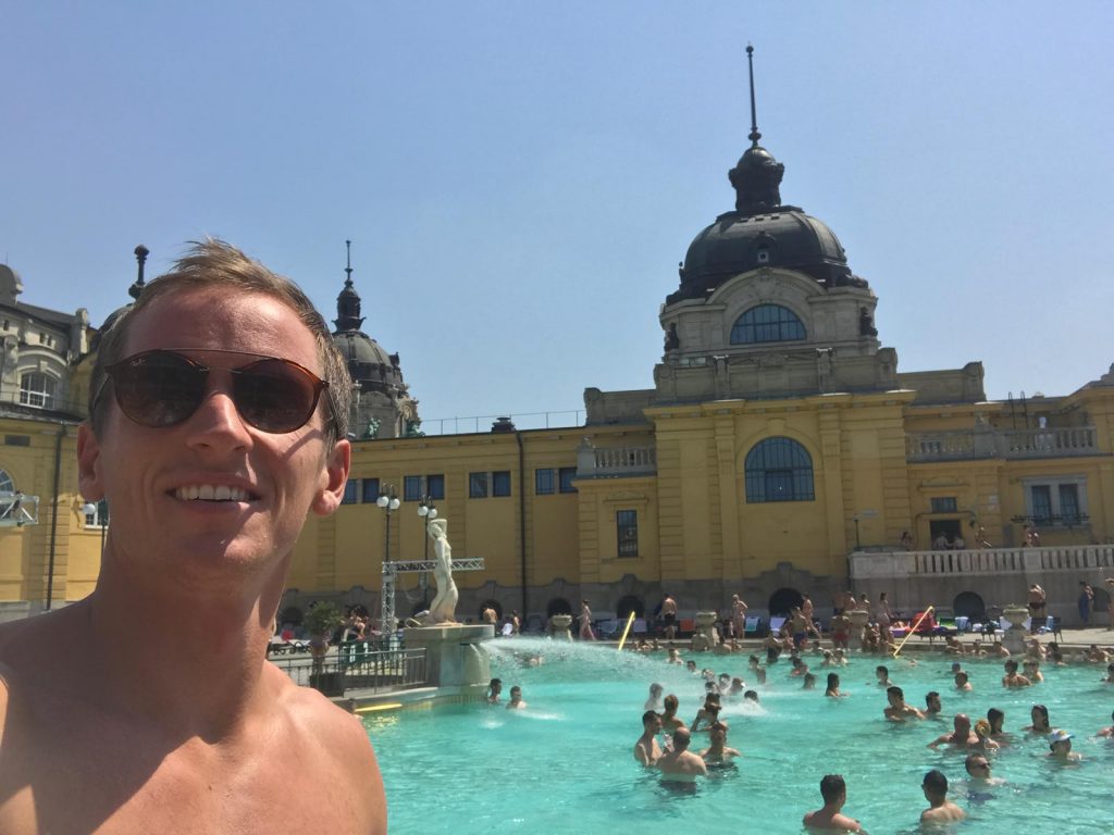 David Simpson at the baths in Budapest, Hungary. The Spa-rty at Budapest