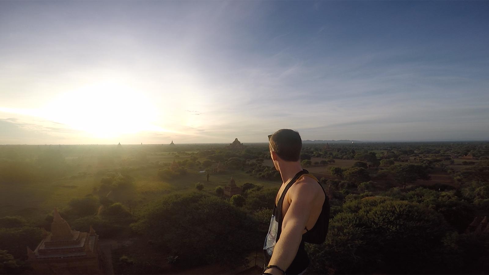 David Simpson watching sunrise by the temples in Bagan, Myanmar. Trains, temples & Bagan, The highlights of Myanmar