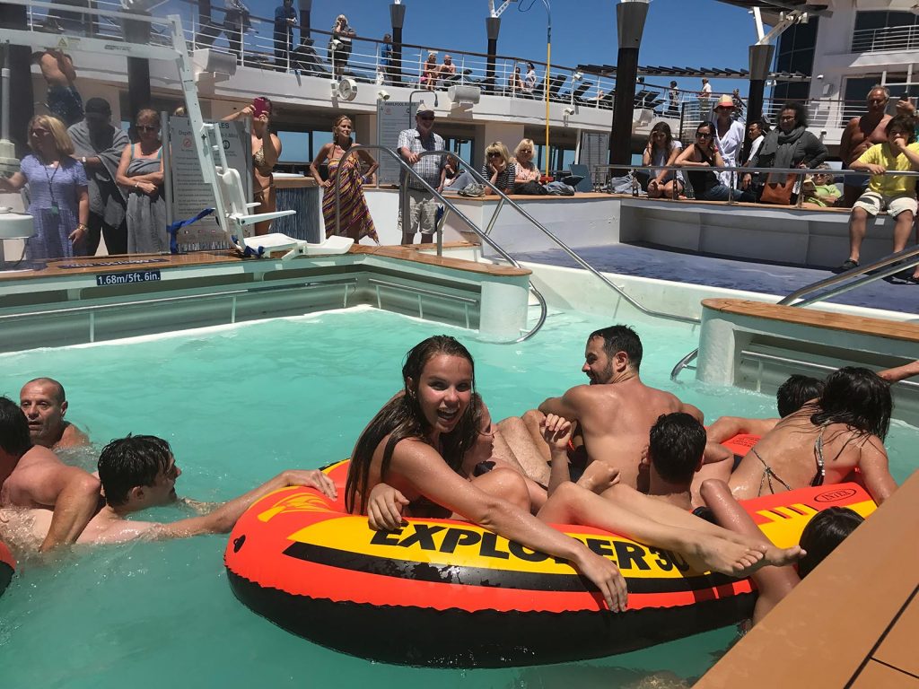 Pool-goers onboard the cruise ship at sea. Valparaiso & The Cruise to the end of the World pt3