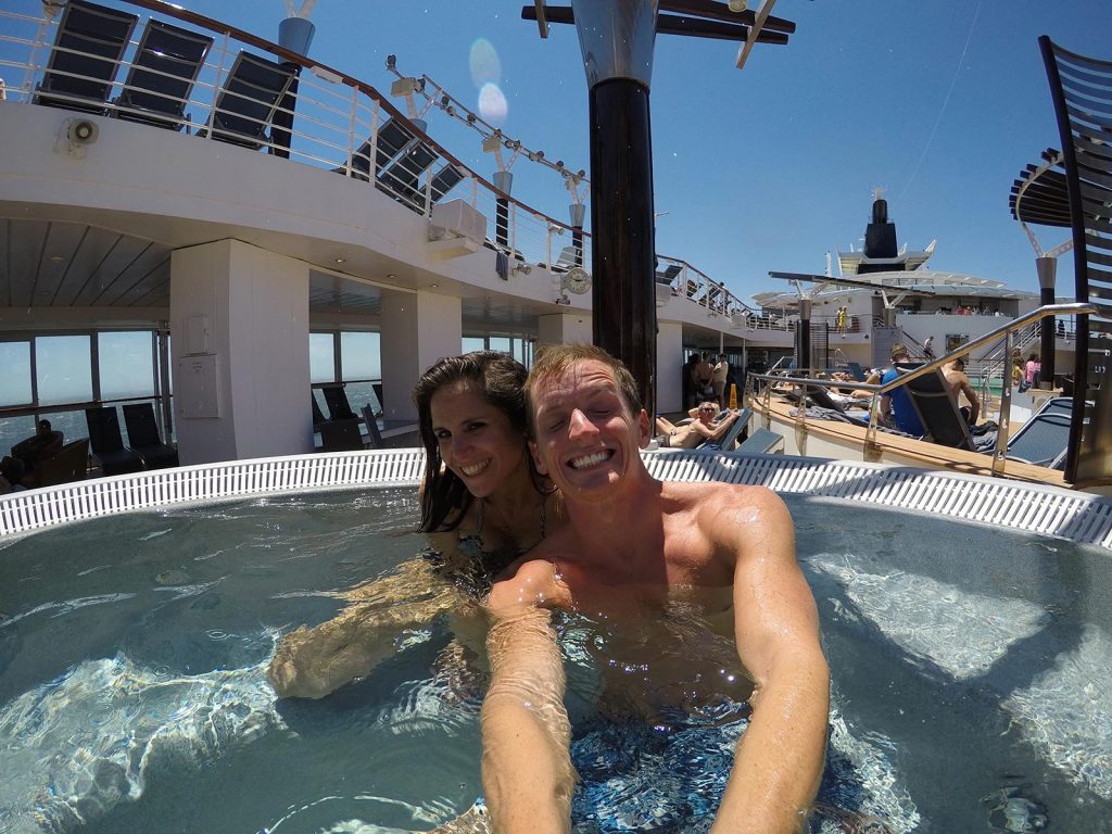 David Simpson and friend girl in the pool onboard the cruise ship at sea. Valparaiso & The Cruise to the end of the World pt3