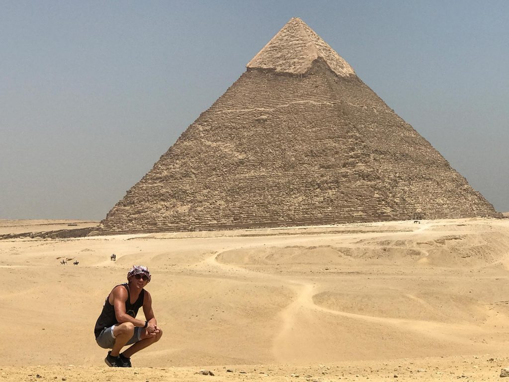 David Simpson at the pyramids in Cairo, Egypt. Getting inside the Ancient Pyramids of Giza