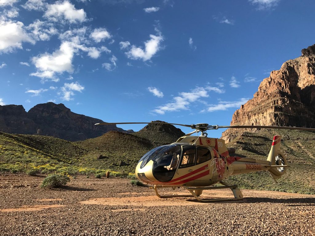 Helicopter in Grand Canyon, USA. Helicopter tour over the Grand Canyon