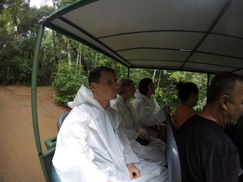 David Simpson and family on a tourbus at Iguazu Falls. Iguazu Falls & the cruise to the end of the World pt1