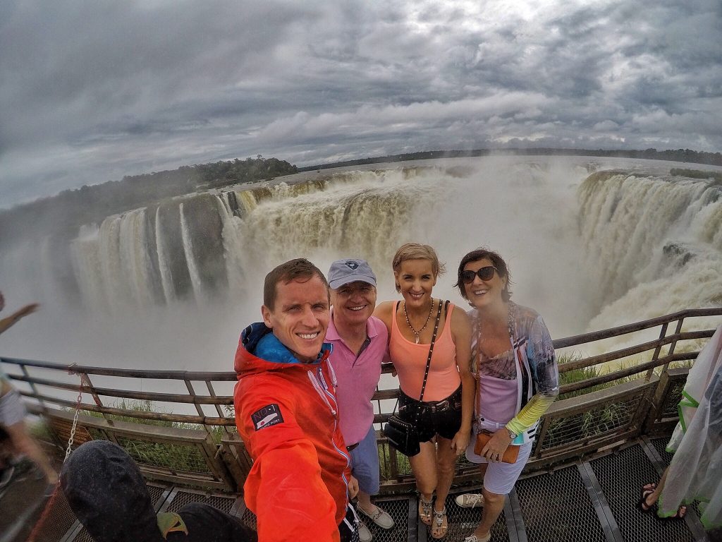 David Simpson and family at Iguazu Falls. Iguazu Falls & the cruise to the end of the World pt1