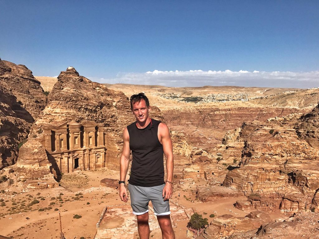 David Simpson and the Monastery in Petra, Jordan. Petra, an incredible wonder