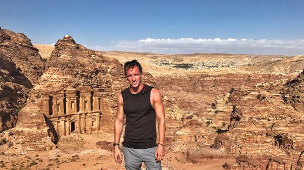 David Simpson and the Monastery in Petra, Jordan. Petra, an incredible wonder