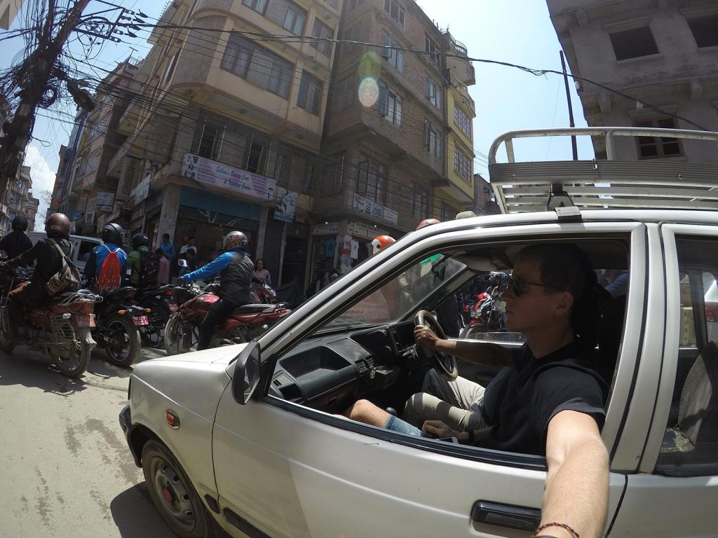 David Simpson riding a taxi in Kathmandu, Nepal. A smart deaf & dumb scam in Colombo