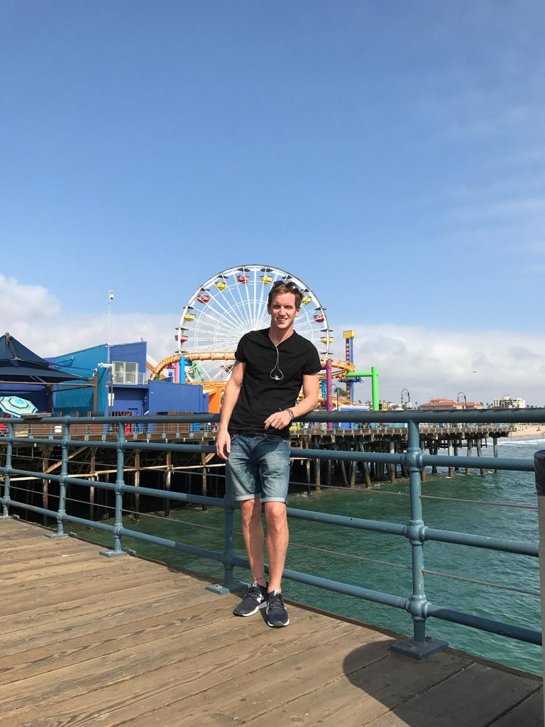 David Simpson at carnival at Santa Monica Pier in L.A., USA. L.A. & San Fran, revisiting the West Coast