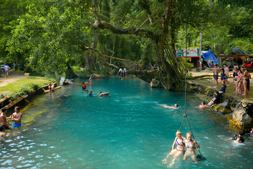Fun in The Blue Lagoon in Laos. The day after tubing in Vang Vieng