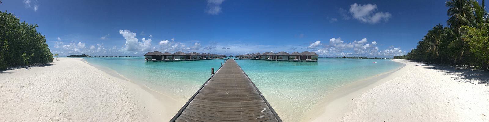 The walkway to the water villa from the beach in Maldives. The Maldives & upgraded to the best villa on the island