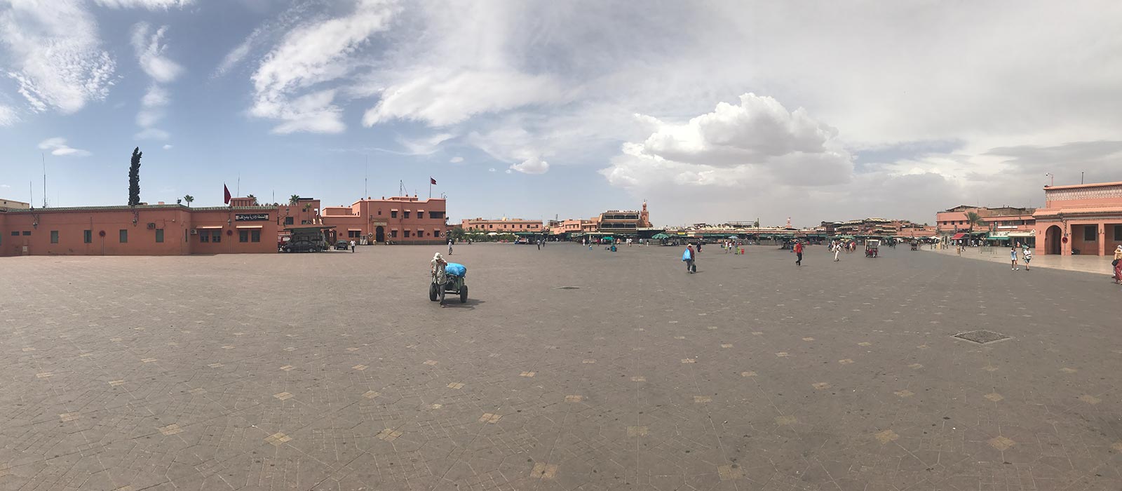 Open spaces in the city of Marrakesh, Morocco. Arriving into Marrakesh