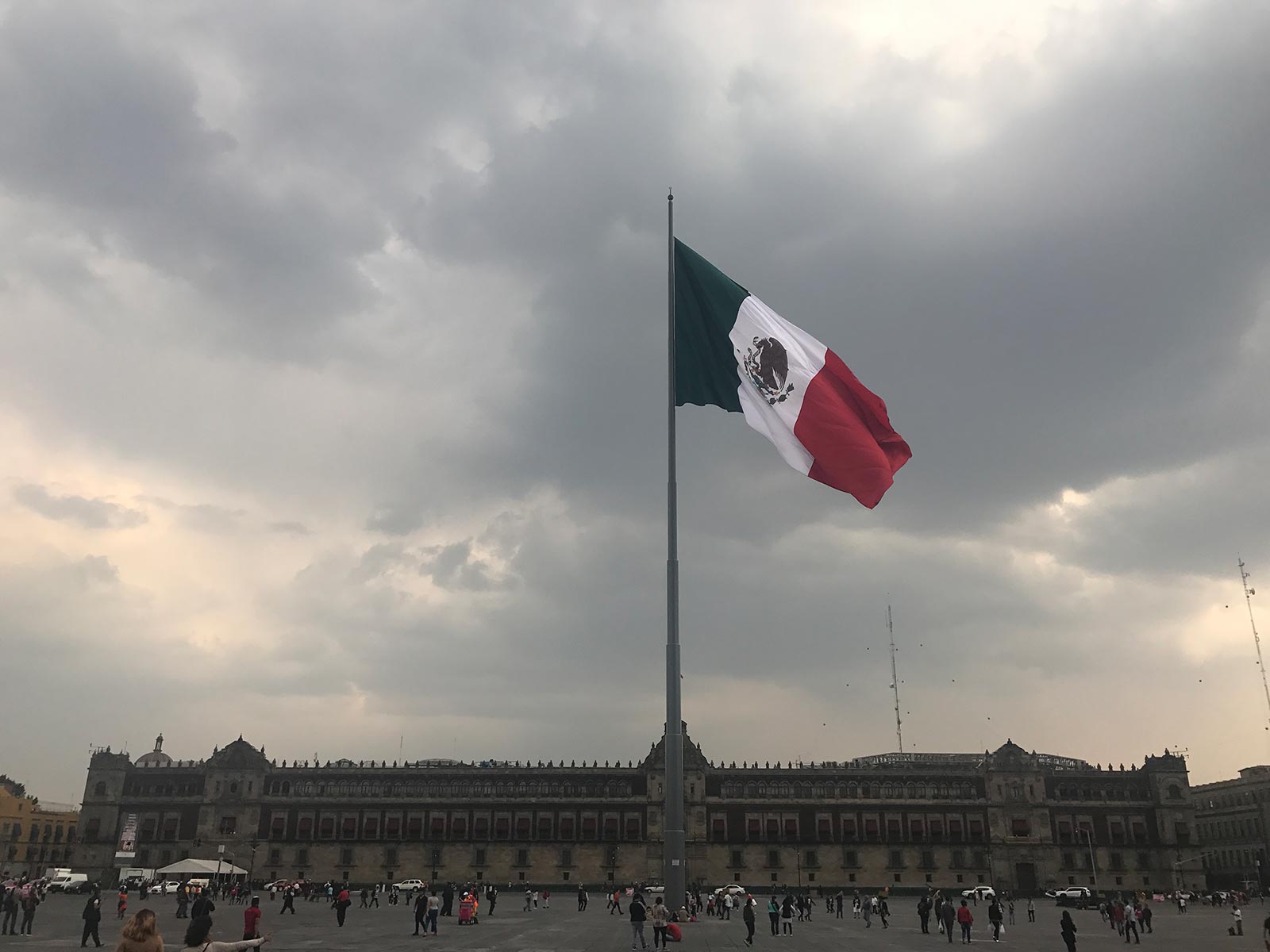 Mexican flag at Government building in Tenochtitlanin, Mexico. Mexico City & Teotihuacan