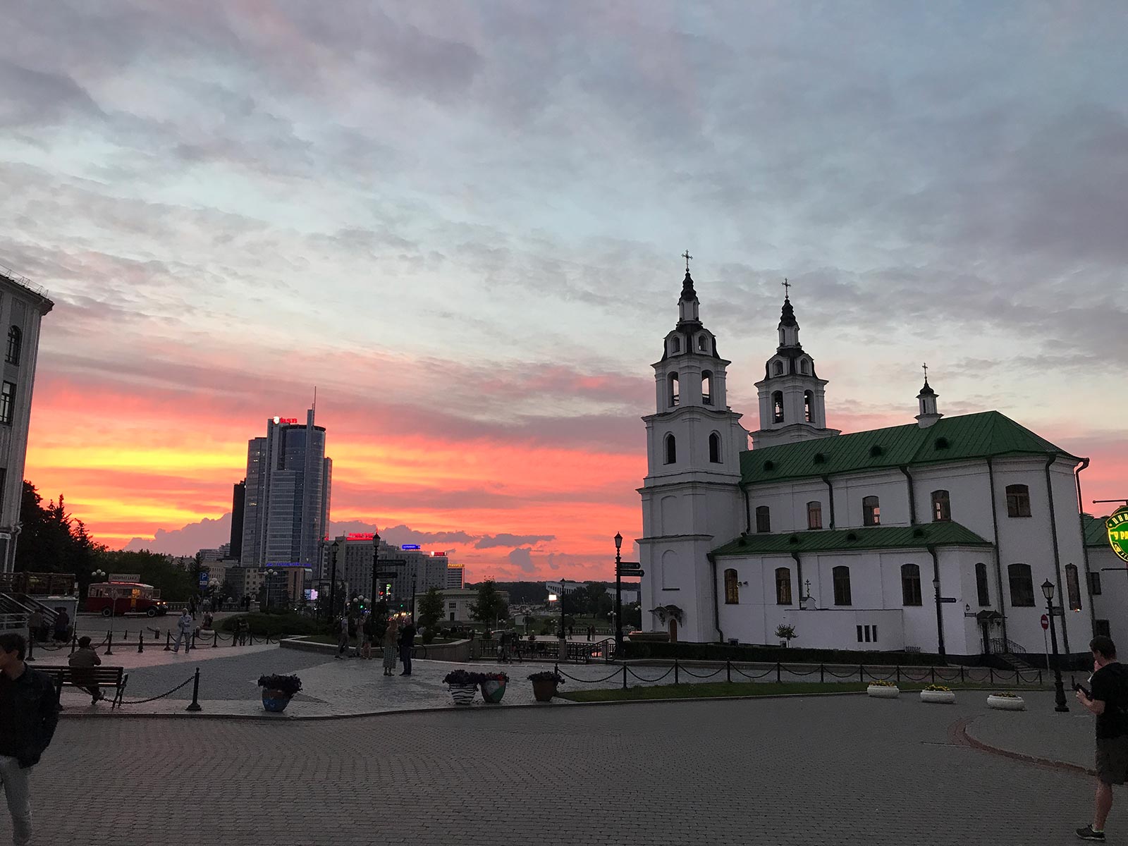 Sunset near a church in Minsk, Belarus. Minsk & Warsaw
