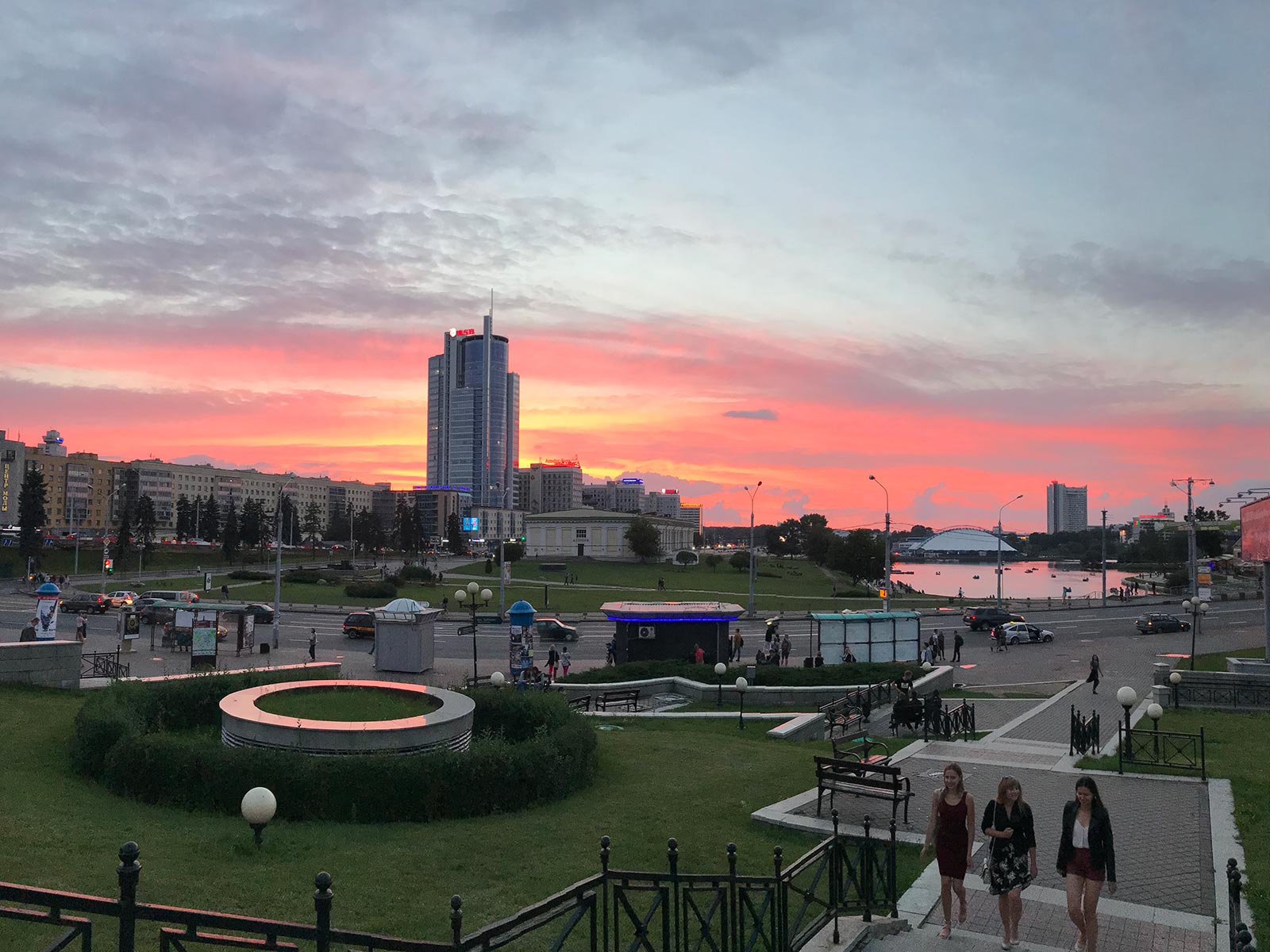 Sunset by the park in Minsk, Belarus. Minsk & Warsaw