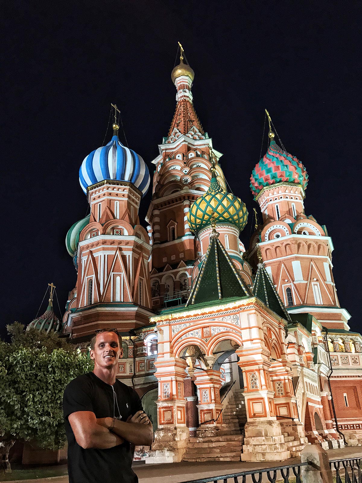 David Simpson at St. Basil's Cathedral in Moscow, Russia. Shocked by Moscow