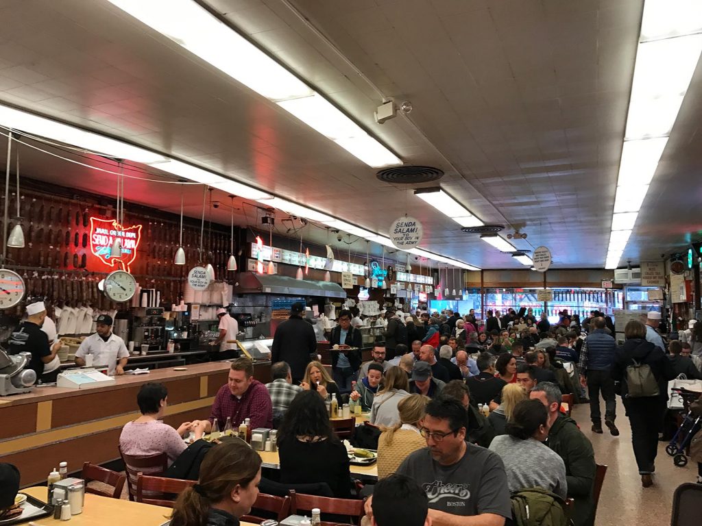 Full packed deli in New York City, USA. A missed flight to New York