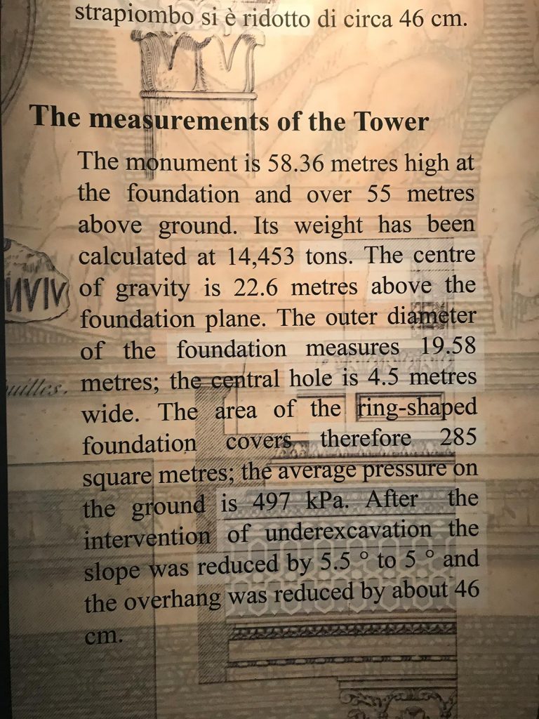 The measurements of the tower in Pisa, Italy. Leaning Pisa & impressive Florence