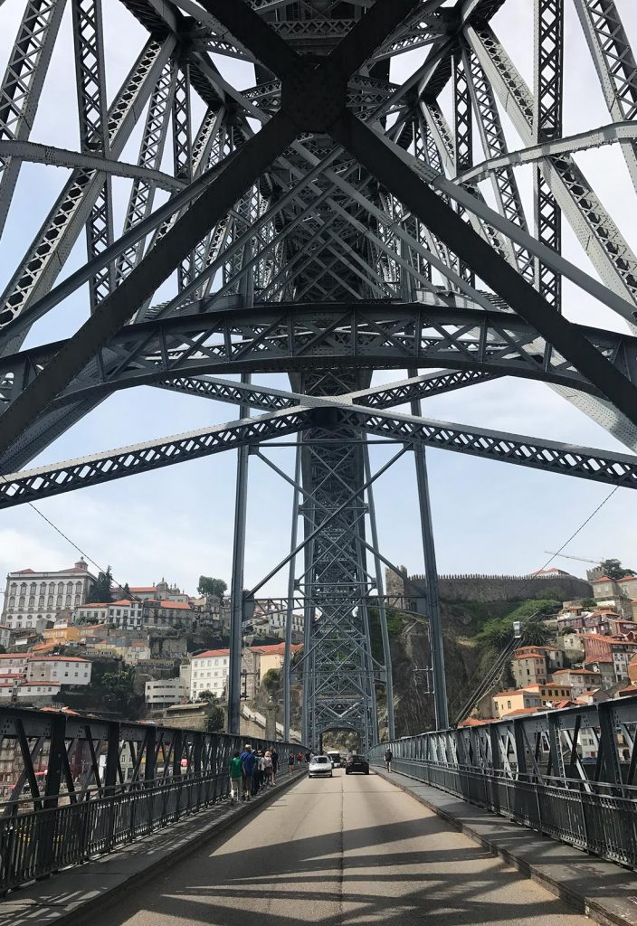 Crossing Dom Luis Bridge in Porto, Portugal. Lisbon & Porto, where the blog was conceived