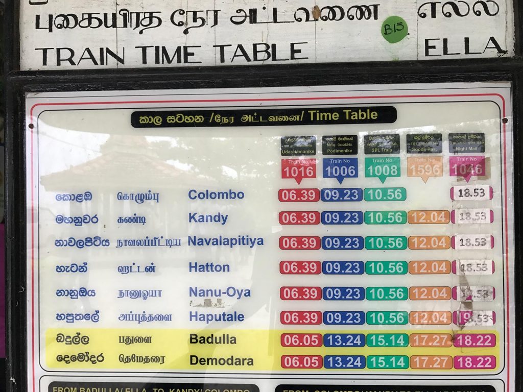 Train timetable in Ella, Sri Lanka. The Train Ride of a Lifetime pt2, Ella