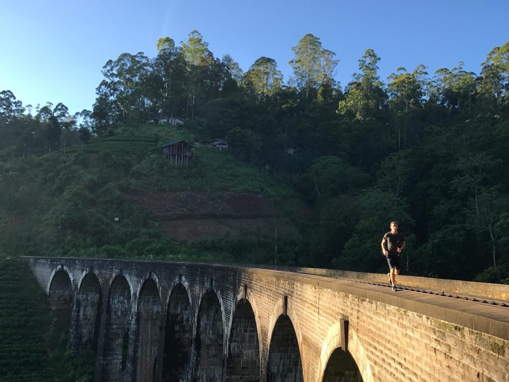 David Simpson running back the Bridge in the Sky in Ella, Sri Lanka. The Train Ride of a Lifetime pt2, Ella
