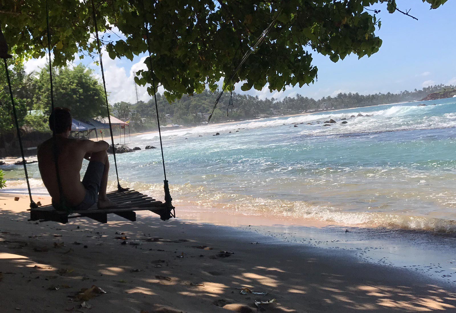 David Simpson on a swing at the beach in Mirissa, Sri Lanka. The Train Ride of a Lifetime pt3, Mirissa