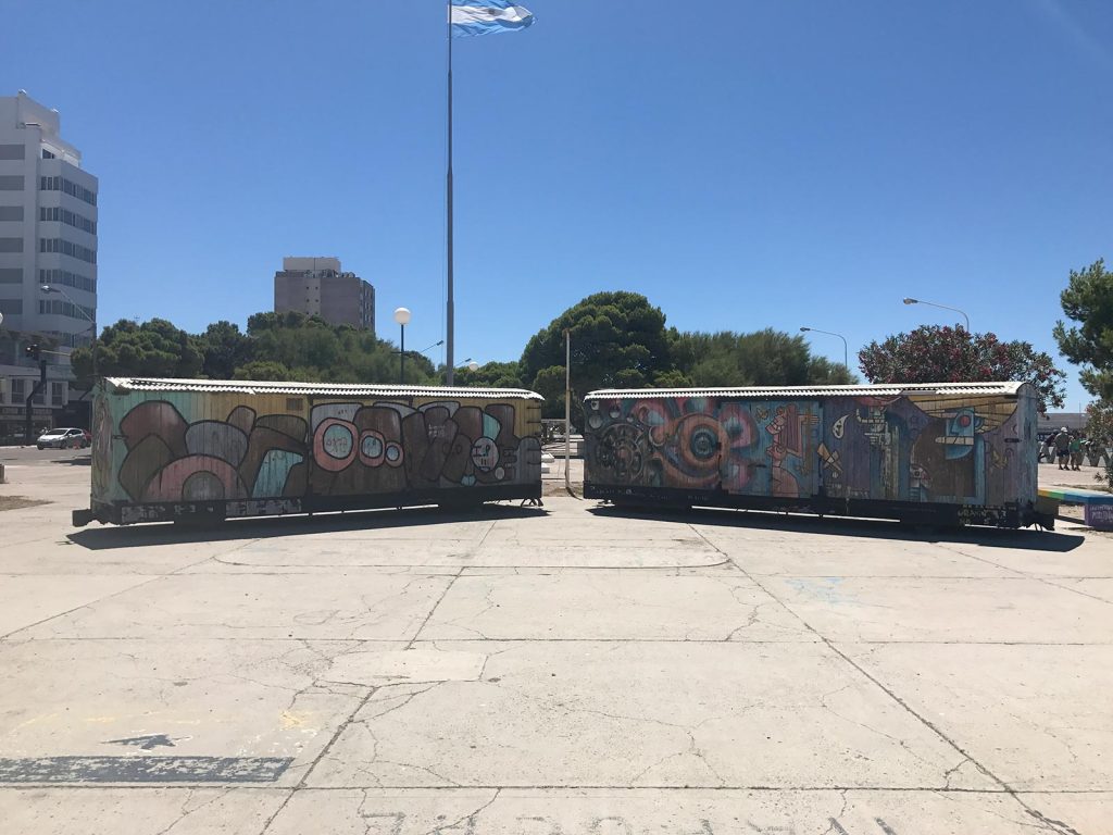 Railroad car full of graffiti in Puerto Madryn, Argentina. Cape Horn on the Cruise to the end of the world