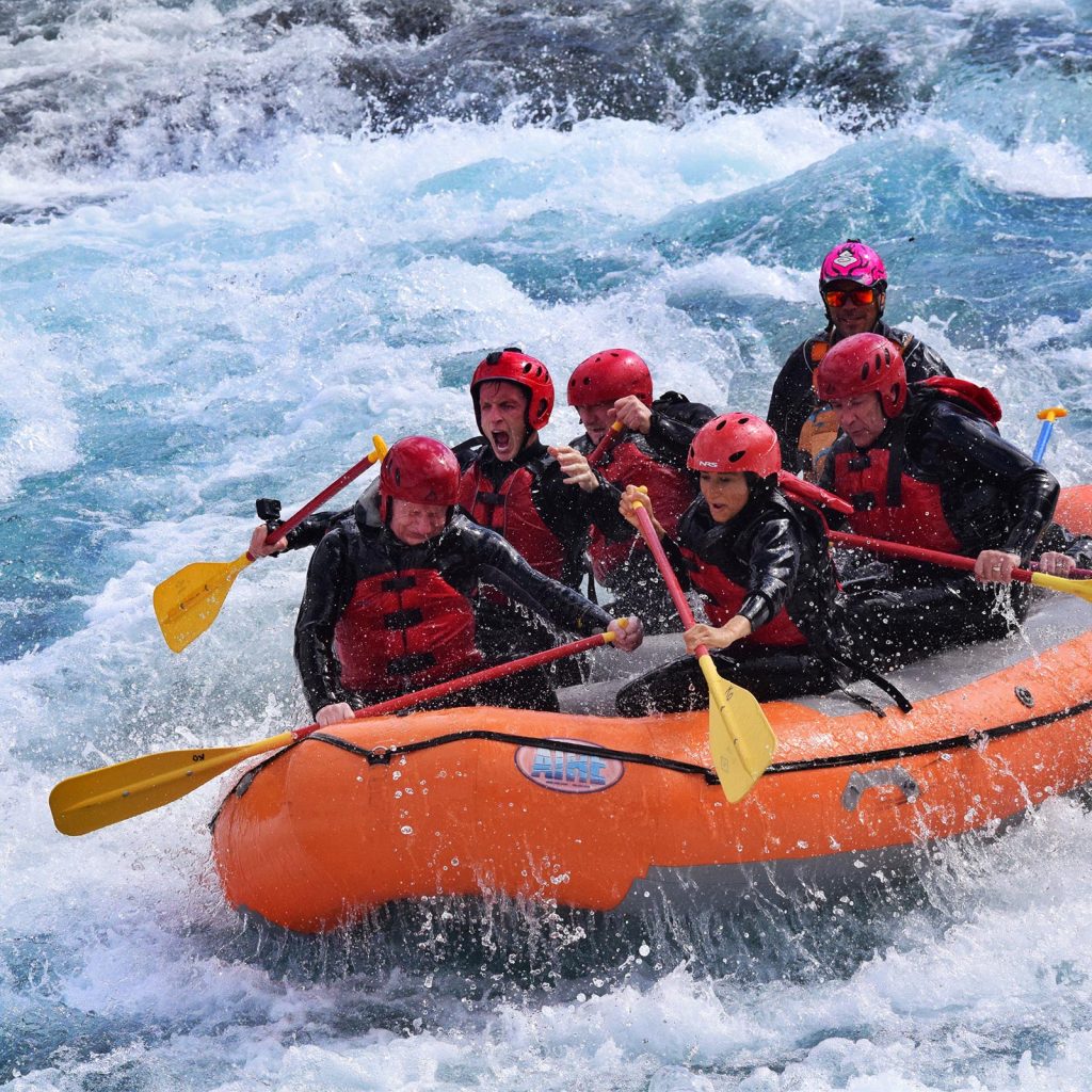 David Simpson, dad and fellow rafters shooting the rapids on White Water rafting at Puerto Montt, Chile. Valparaiso & The Cruise to the end of the World pt3