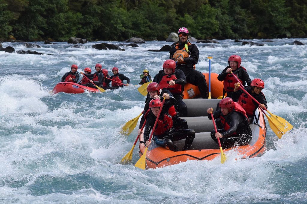 Rafters shooting the rapids on White Water rafting at Puerto Montt, Chile. Valparaiso & The Cruise to the end of the World pt3