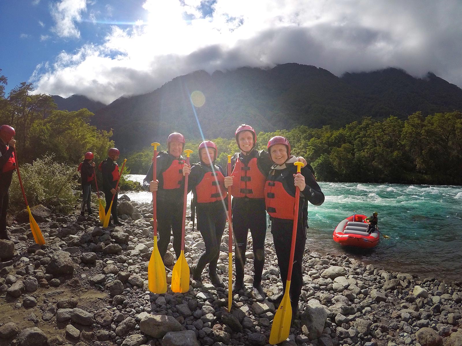 David Simpson and dad with friends on White Water rafting at Puerto Montt, Chile. Valparaiso & The Cruise to the end of the World pt3