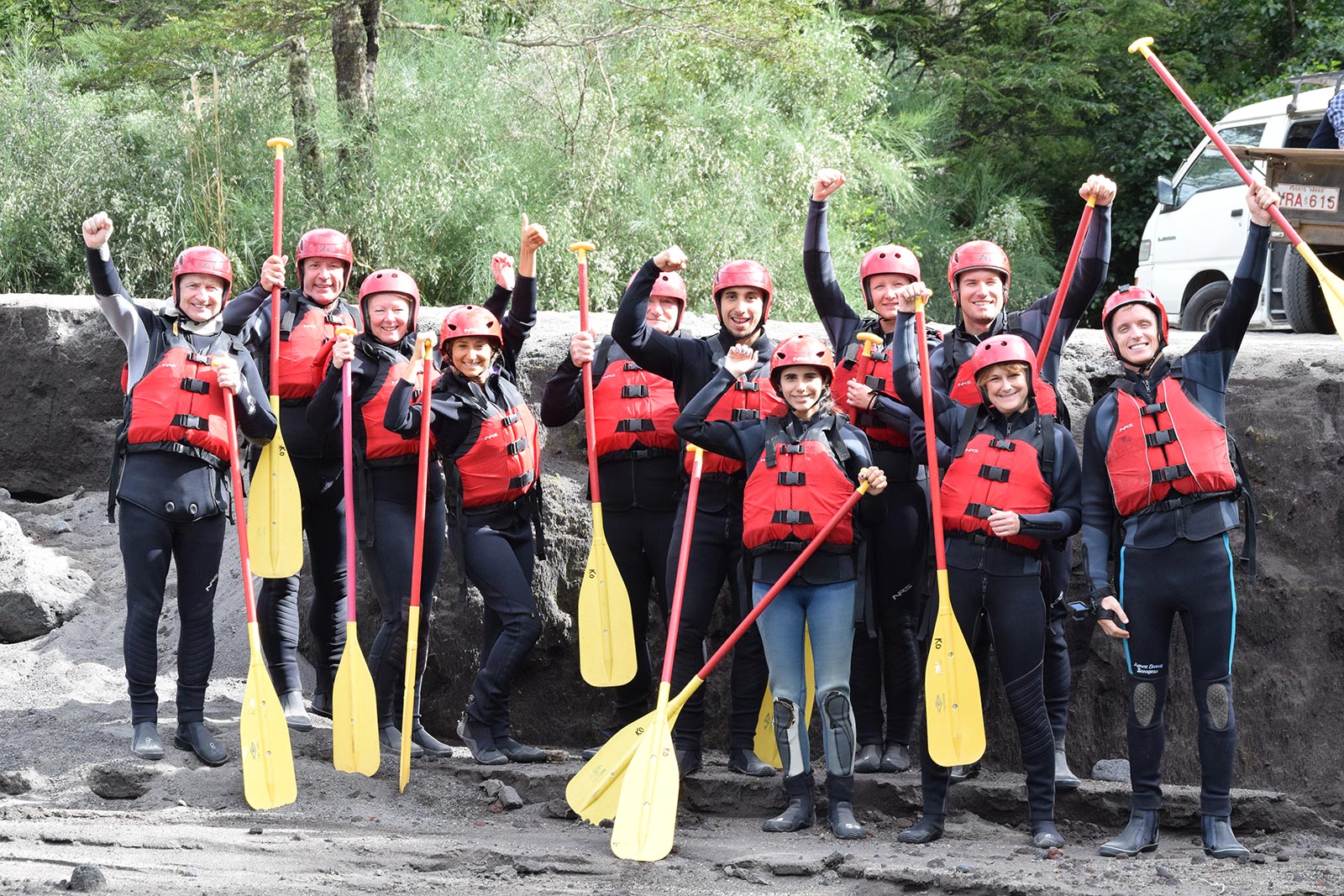 David Simpson, dad and fellow rafters on White Water rafting at Puerto Montt, Chile. Valparaiso & The Cruise to the end of the World pt3