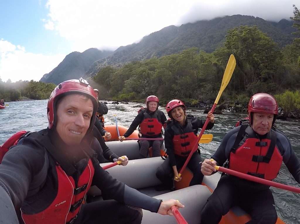 David Simpson and fellow rafters shooting the rapids on White Water rafting at Puerto Montt, Chile. Valparaiso & The Cruise to the end of the World pt3