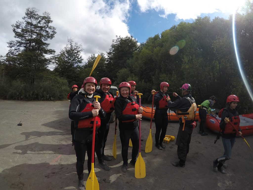Dad and fellow rafters on White Water rafting at Puerto Montt, Chile. Valparaiso & The Cruise to the end of the World pt3