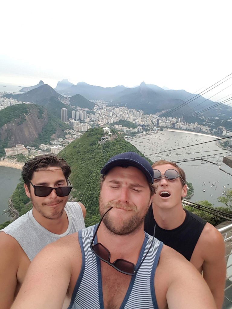 David Simpson and friends on top of Sugarloaf Mountain in Rio de Janeiro, Brazil. Favelas, Christ & Sugarloaf, my intro to Rio