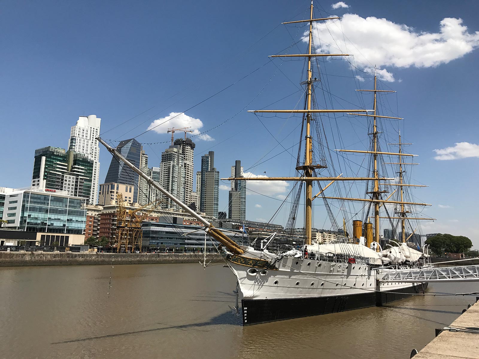 Tall ship at the river in Buenos Aires. The biggest derby in the world