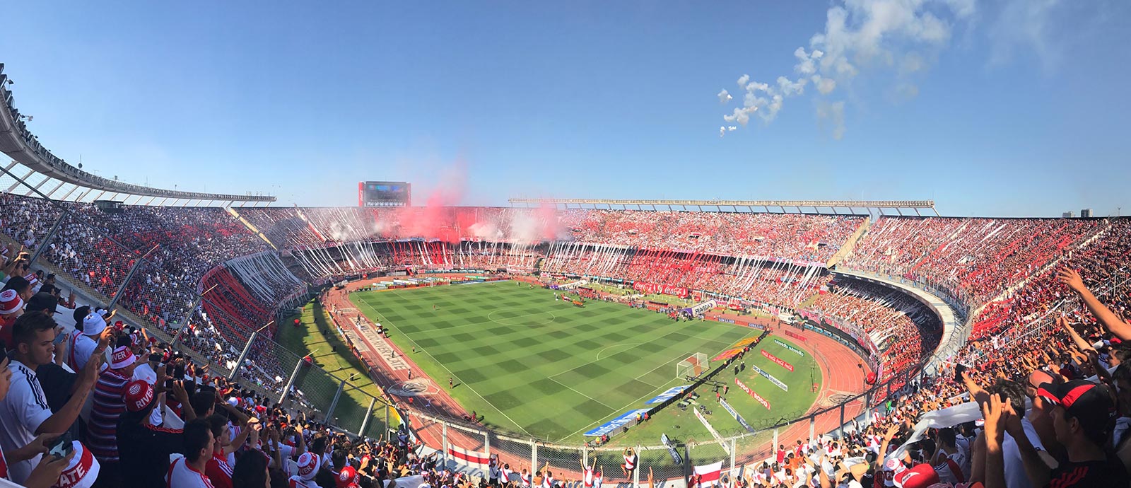 Estadio Monumental full of people to watch football derby in Buenos Aires. The biggest derby in the world