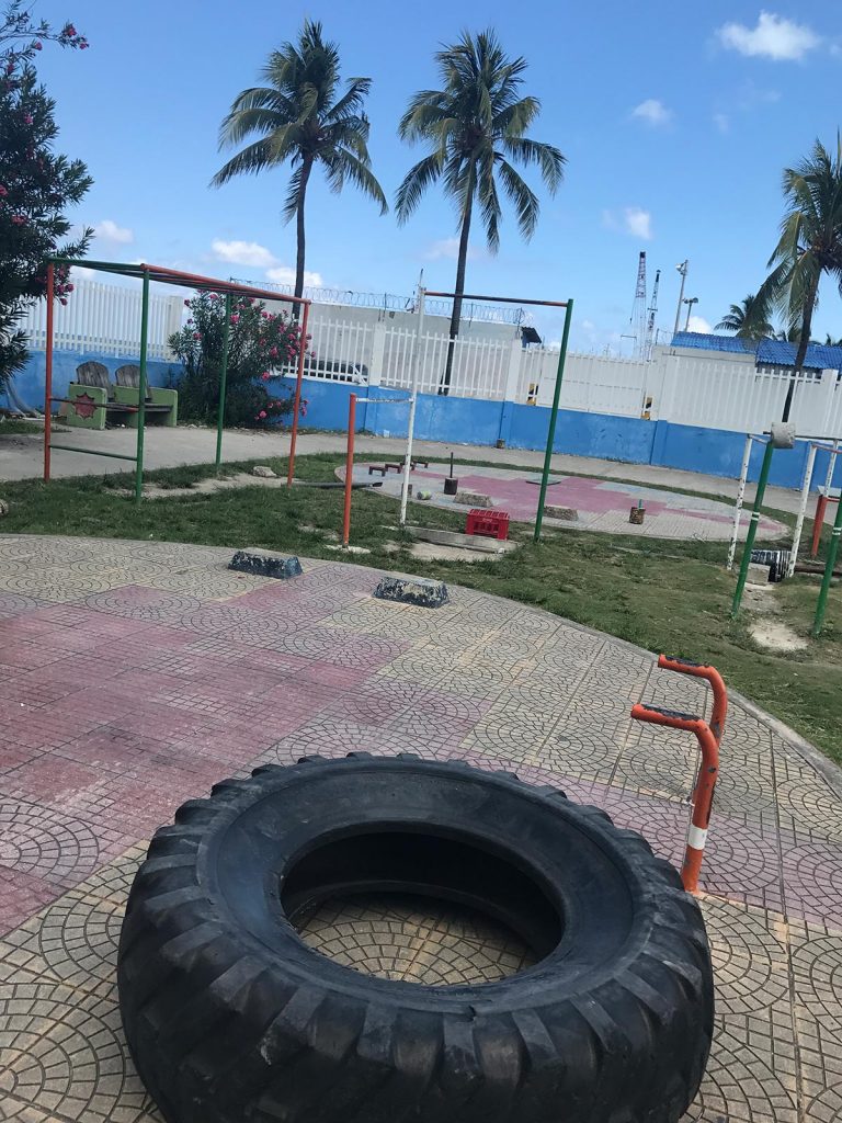 Training tire in the park in San Andres, Colombia. 4 weeks and Carnival in Colombia