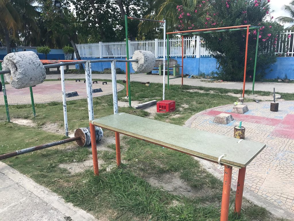 Makeshift gym weights at the park in San Andres, Colombia. 4 weeks and Carnival in Colombia