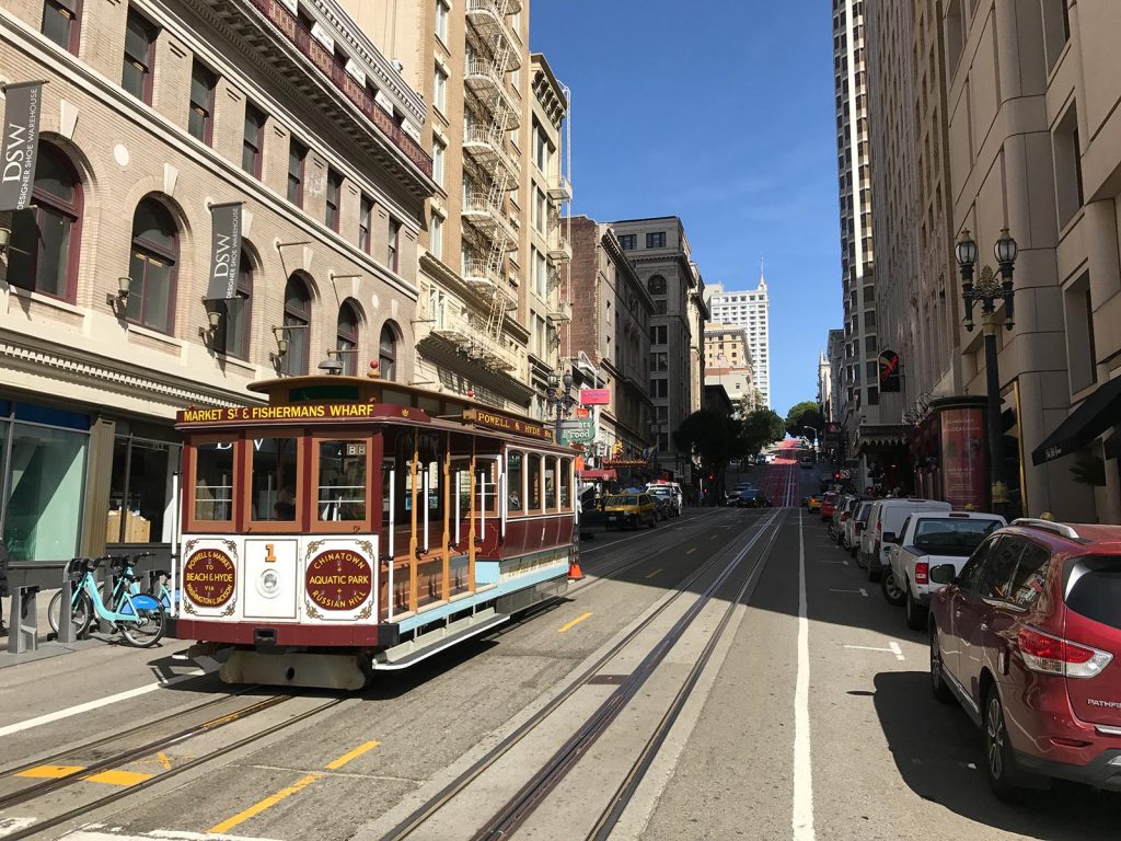 Tram on the street in San Francisco, USA. L.A. & San Fran, revisiting the West Coast