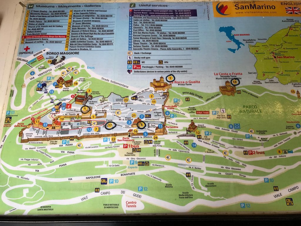 Map of the city in San Marino. Magical Venice
