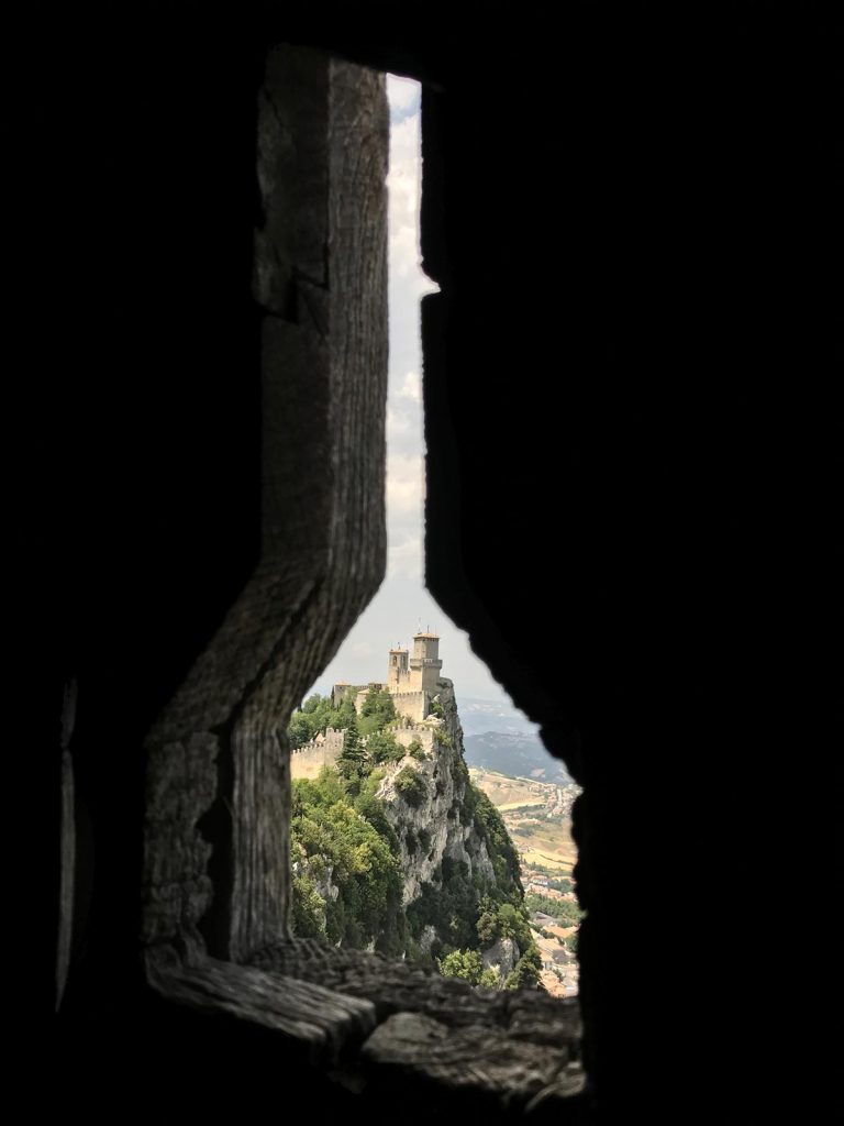 Window of a fort in San Marino. Magical Venice