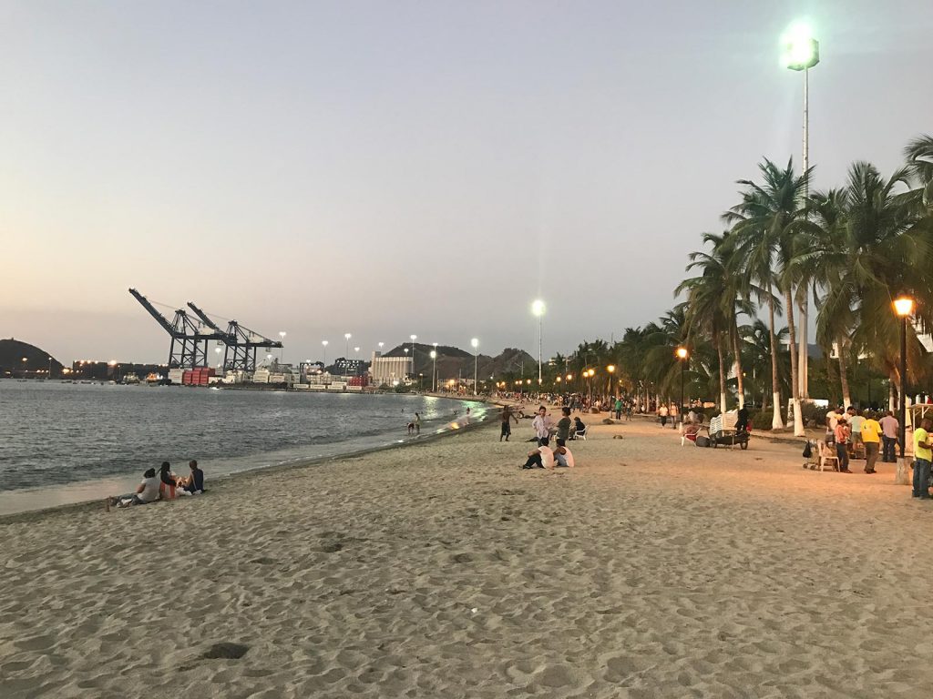 Beach and people at sunset in Santa Marta, Colombia. 4 weeks and Carnival in Colombia