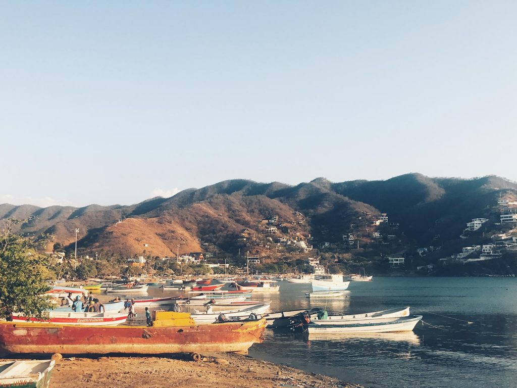 Boats at the beach by the mountain in Santa Marta, Colombia. 4 weeks and Carnival in Colombia